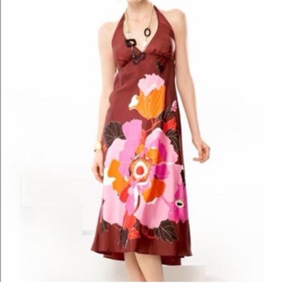 Banana Republic 100% silk Floral Halter Dress with Bold Colors Size - Picture 2 of 11